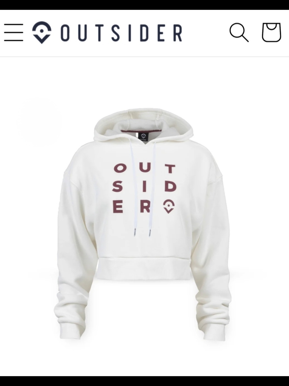 Outsider White Mid Cropped Plush Logo Hoodie M